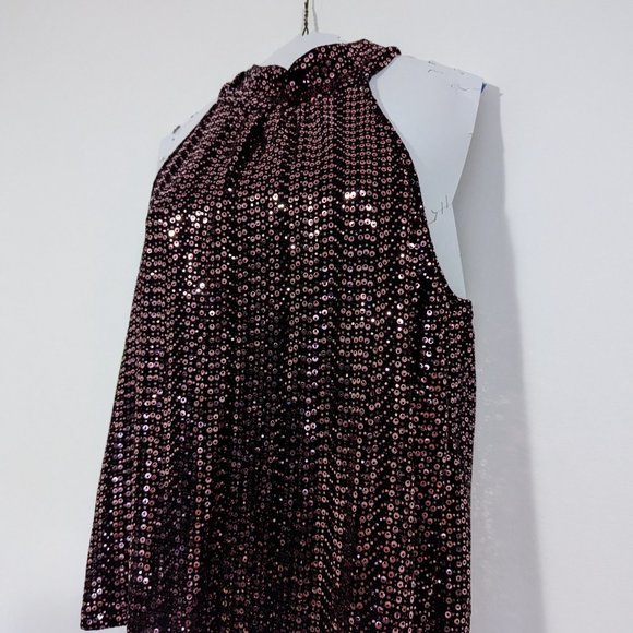 Kenar Red Sequin Halter Tie Top s: XL - Picture 2 of 10